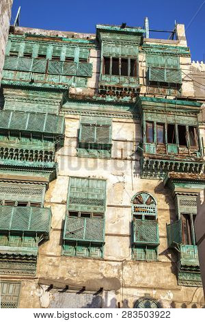 Old City In Jeddah, Saudi Arabia Known As Historical Jeddah. Ancient Building In Unesco World Herita
