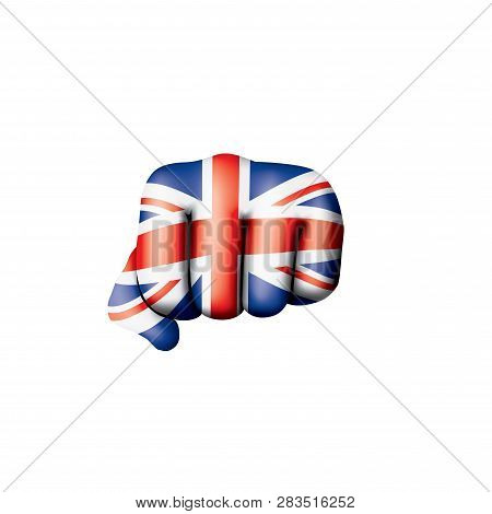 United Kingdom Flag And Hand On White Background. Vector Illustration
