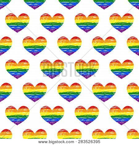 Lesbian, Gay, Bisexual, Transgender Lgbt Pride Heart. Seamless Pattern. Grunge Heart Background. Gay