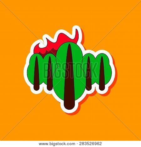 Paper Sticker On Stylish Background Fire In The Forest