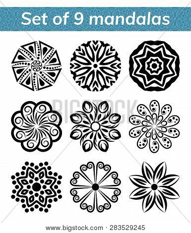 Logo Templates For Spa And Yoga Center. Mandala Set. Indian Antistress Medallion. Collection Of Rela