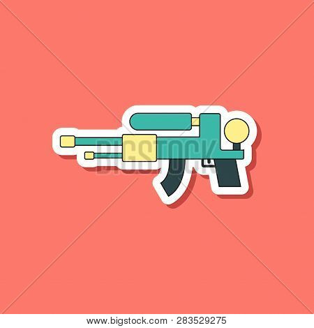Paper Sticker On Stylish Background Kids Toy Water Gun