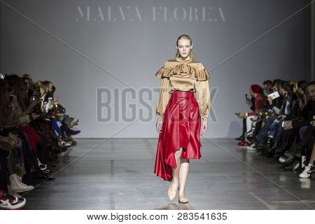 Kyiv, Ukraine - February 5, 2019: Malva Florea Collection Show During Ukrainian Fashion Week 19-20 A