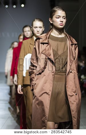 Kyiv, Ukraine - February 5, 2019: Malva Florea Collection Show During Ukrainian Fashion Week 19-20 A