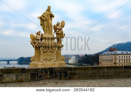 Sculptural Compositions Of Charles Bridge, Prague, Czech Republic. Saint Francisco Borgia, One Of Mo