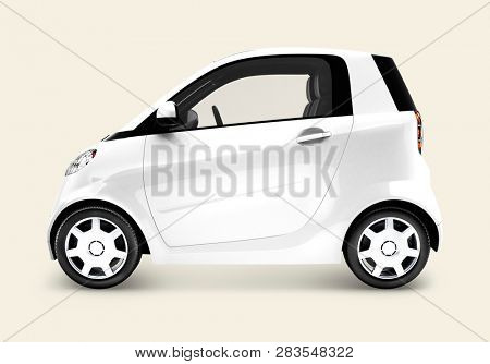 Side view of a white microcar in 3D