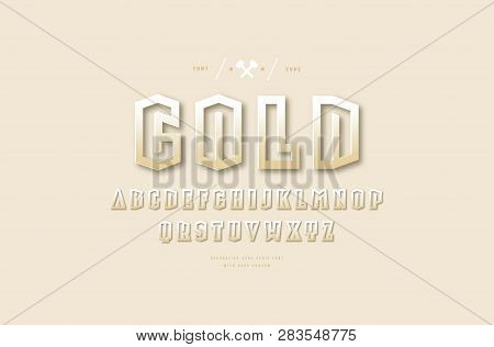 Stock Vector Golden Colored Hollow Sans Serif Font. Letters For Logo And Headline Design. Color Prin