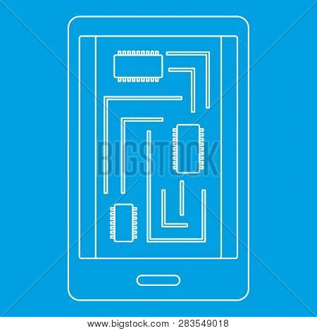 Phone Innards Icon Blue Outline Style Isolated Illustration. Thin Line Sign