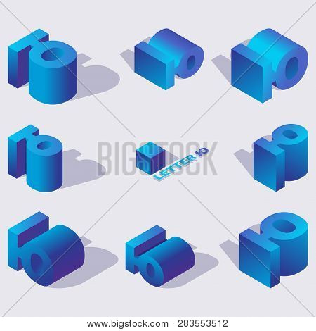 Large Collection Of Creative Isometric 3d Typography Design. Russian Letter Yu In Various Foreshorte