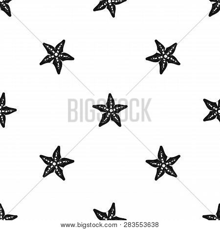 Starfishpattern Repeat Seamless In Black Color For Any Design. Geometric Illustration