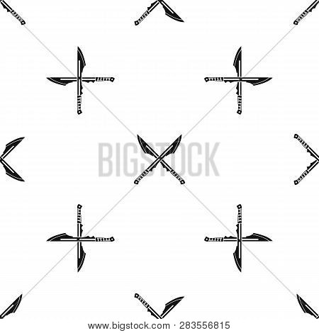 Japanese Tanto Daggers Pattern Repeat Seamless In Black Color For Any Design. Geometric Illustration