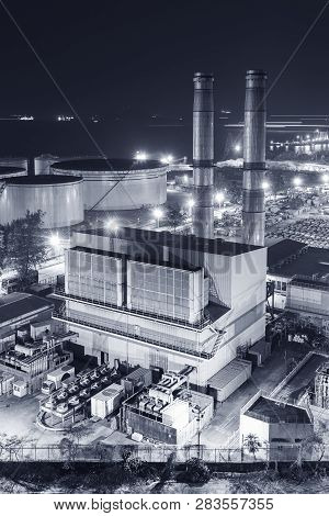 Power Plant In Hong Kong City At Night