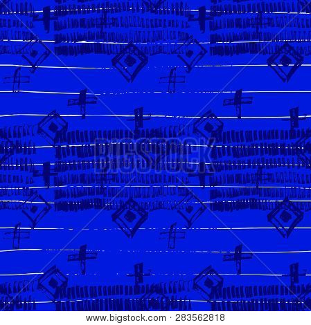 Tie Dye Japanese Geometric Shibori Seamless Pattern. Scribble Cartoon Doodle Craft Texture. Boho Tie