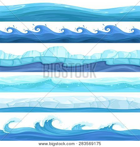 Water Game Seamless. Surface Liquid Ocean River Waves Bubbles Underwater Vector Pattern. Illustratio