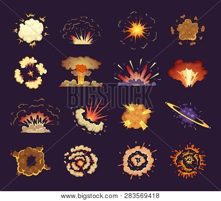 Fire Explosion. Cloud Lightning And Blast Vector Cartoon Burst. Illustration Of Fire Explosion, Clou