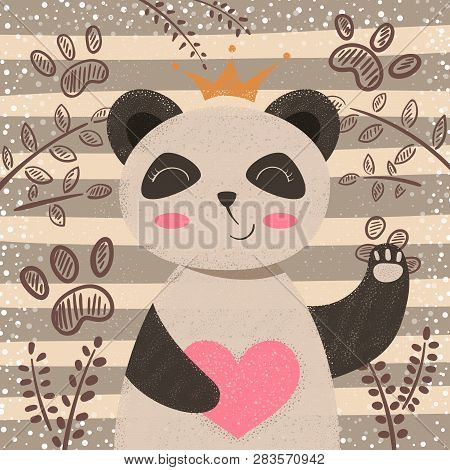 Princess Cute Panda - Cartoon Characters. Hand Draw