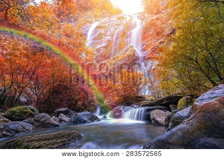 Khlong Lan Waterfall Is A Beautiful Waterfalls In The Rain Forest Jungle Thailand