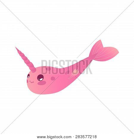 Vector Cute Narwhal Character With Horn Flat Icon