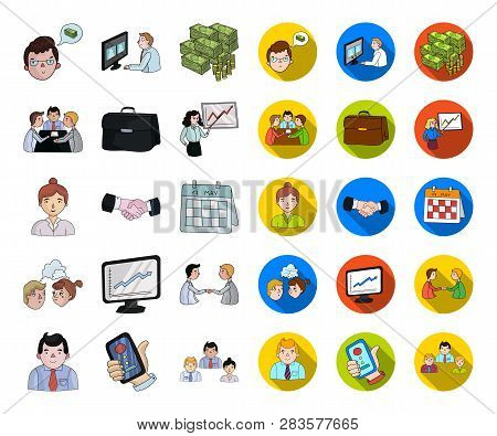 Business Conference And Negotiations Cartoon, Flat Icons In Set Collection For Design.business And T