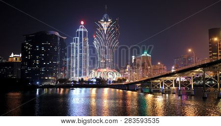 Nam Van Lake Macau- 22 January 2019: Macau city skyline at night