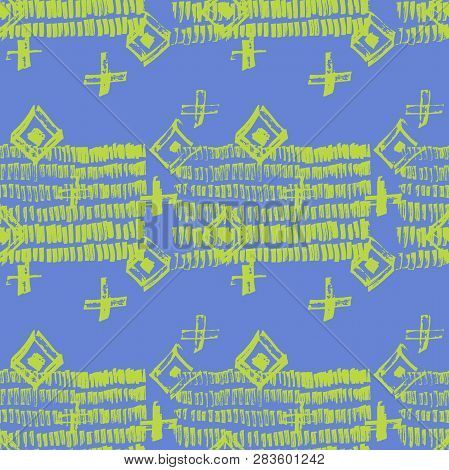 Tie Dye Japanese Geometric Shibori Seamless Pattern. Boho Tie Dye Asian Batik. Scribble Cartoon Dood