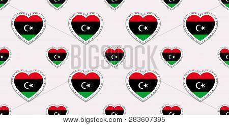 Libya Flags Background. National Seamless Pattern. Vector Stickers. Love Hearts Symbols. Good Choice