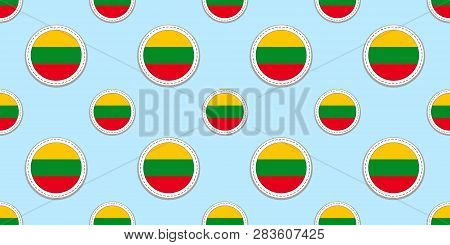 Lithuania Round Flag Seamless Pattern. Lithuanian Background. Vector Circle Icons. Geometric Symbols