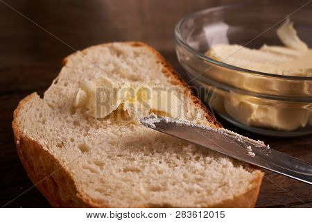 Breads And Butter Concept Of Teasty Home Food Close Up On Table