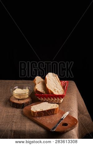 Breads And Butter Concept Of Teasty Home Food Close Up On Table