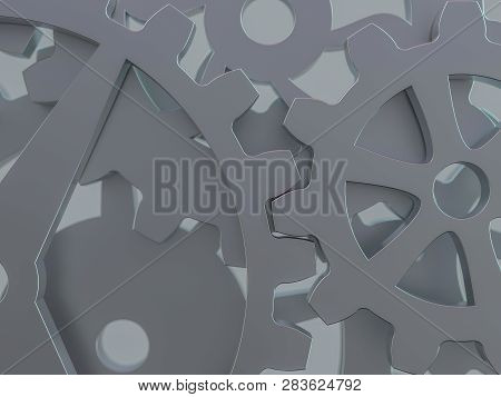 A Cluster Of Interlocking Metal Gears. 3d Rendering