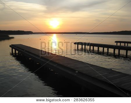 Sunset On The Necko Lake In Augustow In Poland