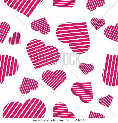 Simple Seamless Pattern Of Pink Striped Hearts