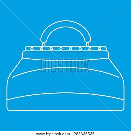 Carpetbag Icon Blue Outline Style Isolated Illustration. Thin Line Sign