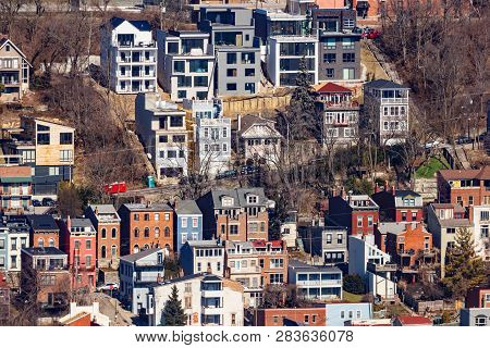 Cincinnati - Circa February 2019: Hillside Neighborhoods Getting Revitalized. Many Condemned Buildin