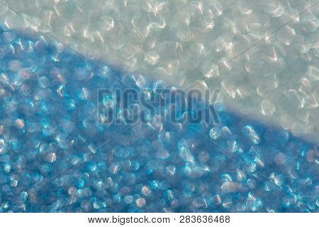 Abstrast Blurred Glittery Shiny Background, Blue And Silver, Defocused