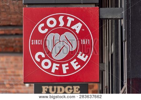 Liverpool, United Kingdom - February 01, 2019: Costa Coffee Sign Outside A Shop