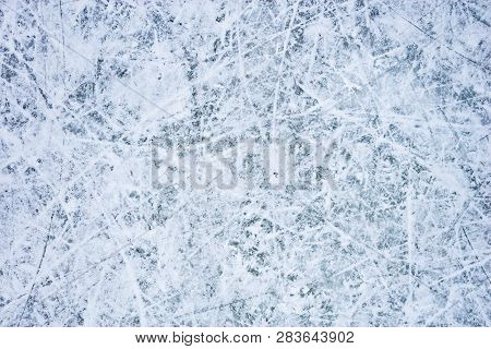 Ice Surface On The Skating-rink With Snow.