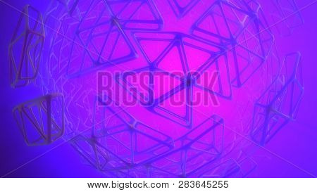 Abstract 3d Rendering Concept Of High Poly Sphere With Chaotic Mesh Grid Cellular Mulecular Structur