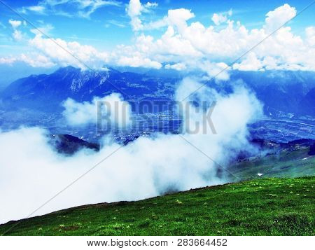 The Beautiful Clouds Over The Alps And The River Rhine Valley (rheintal) - Canton Of St. Gallen, Swi