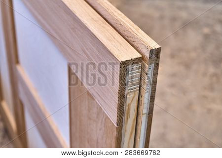 Wood Door Manufacturing Process. Door Leaf. Furniture Manufacture.