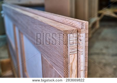 Wood Door Manufacturing Process. Door Leaf. Furniture Manufacture.