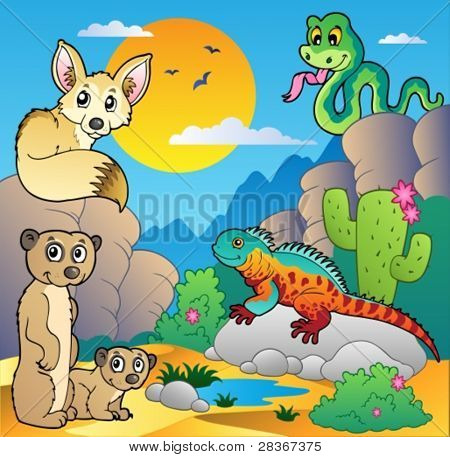 Scena con vari animali 4 - illustrazione vettoriale del deserto.