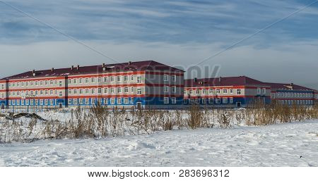 Kazakhstan, Ust-kamenogorsk, January 20, 2019: Buildings On The Outskirts Of The City. Outskirts. Bu