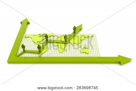 3d Rendered Pie Chart Graph With Up Arrow Isolated On White Background