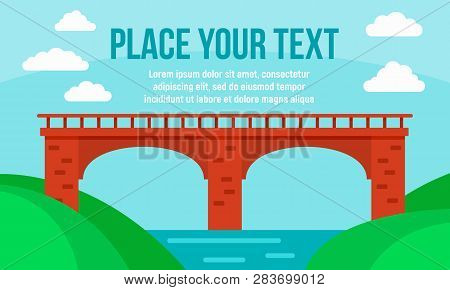Stone River Bridge Concept Banner. Flat Illustration Of Stone River Bridge Vector Concept Banner For