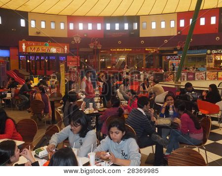 Food Court at the Great India Place mall in Noida in Delhi, India