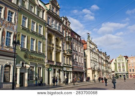 Poznan/poland - February 6th 2019: The Old Town Square With Historic Buildings, Popular Touristic De