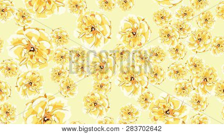 Pastel Roses Or Peony, Floral Seamless Pattern. Watercolor Flowers In Vintage Style. Wedding Print I