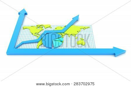 3d Rendered Pie Chart Graph With Up Arrow Isolated On White Background