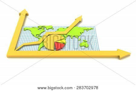3d Rendered Pie Chart Graph With Up Arrow Isolated On White Background